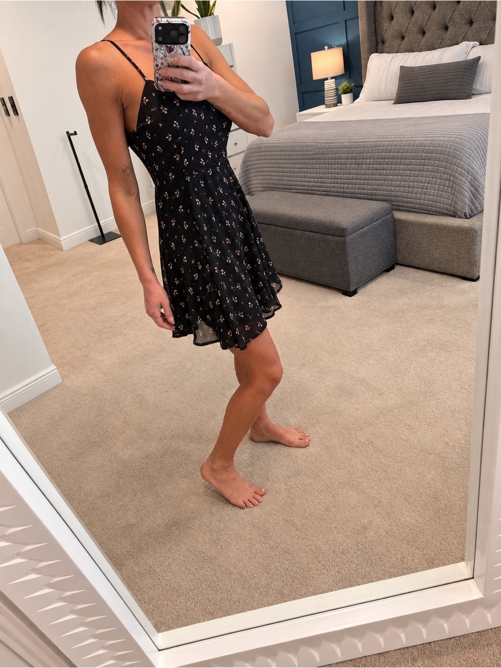 Papaya Black Mini Dress with Floral Print